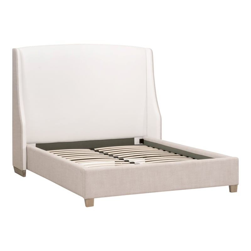 Sloan Standard King Bed - White/Beige Fabric & Natural Gray Wood