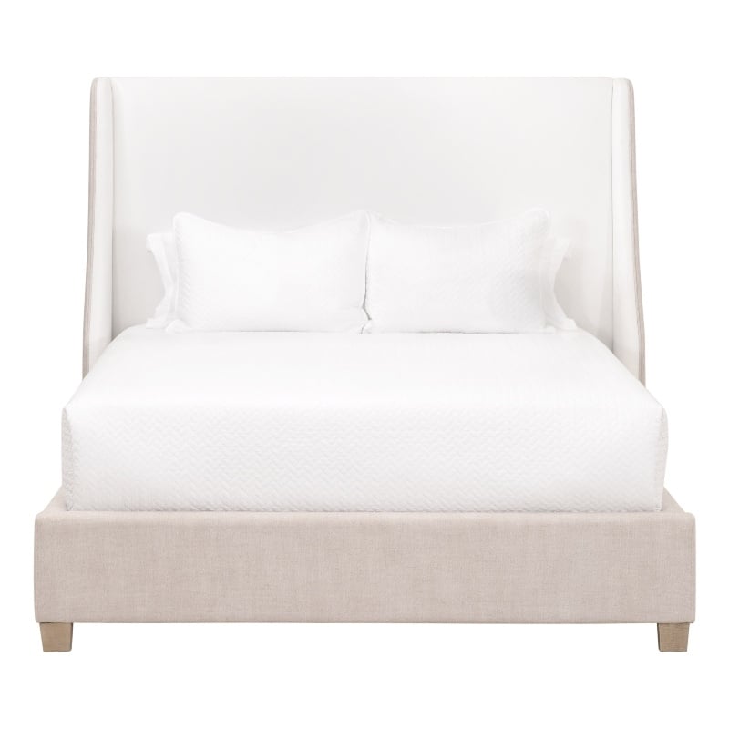 Sloan Standard King Bed - White/Beige Fabric & Natural Gray Wood