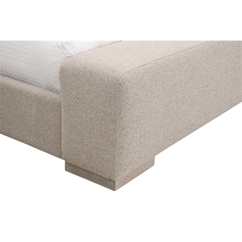 Warren Queen Bed - Taupe Fabric & Natural Gray Wood