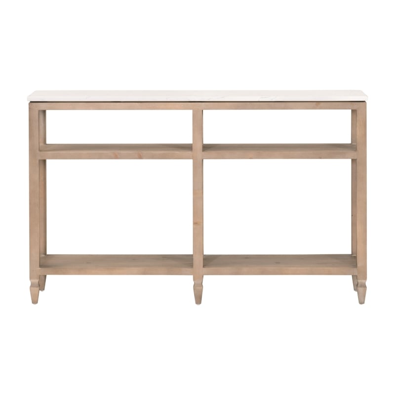 Emerie Narrow Console Table - Natural Beige Solid Wood & White Quartz