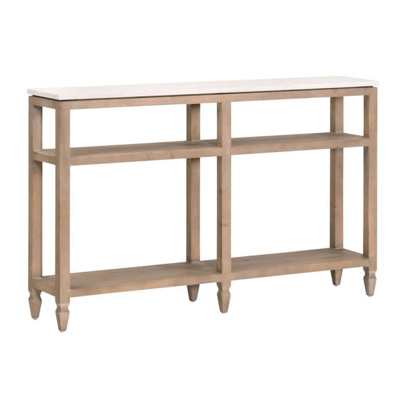 Emerie Narrow Console Table - Natural Beige Solid Wood & White Quartz