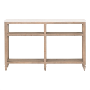 Emerie Narrow Console Table - Natural Beige Solid Wood & White Quartz