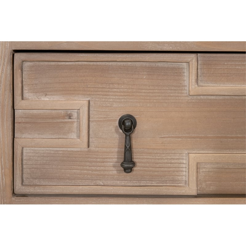 emerie 2-drawer entry console - natural beige solid wood & white quartz