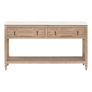 Emerie 2-Drawer Entry Console - Natural Beige Solid Wood & White Quartz