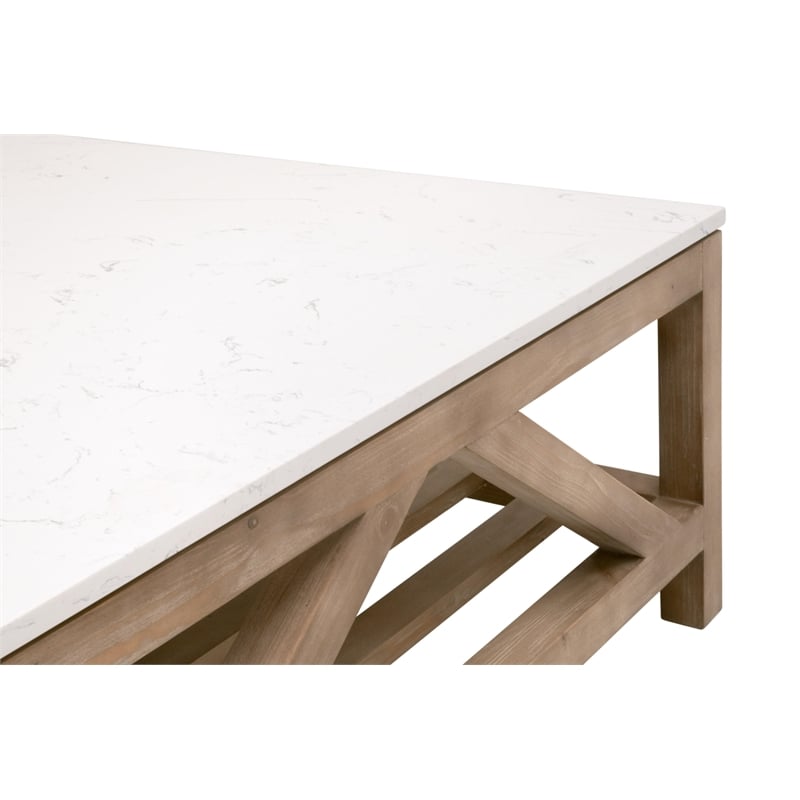 Spruce Square Coffee Table - Natural Beige Solid Wood & White Quartz