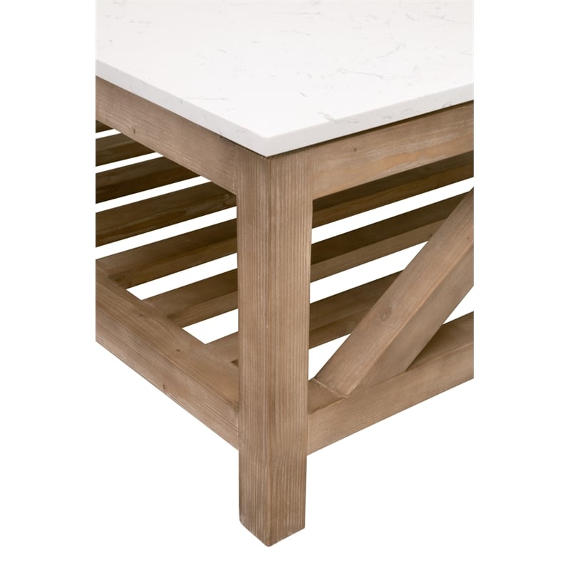 Spruce Square Coffee Table - Natural Beige Solid Wood & White Quartz