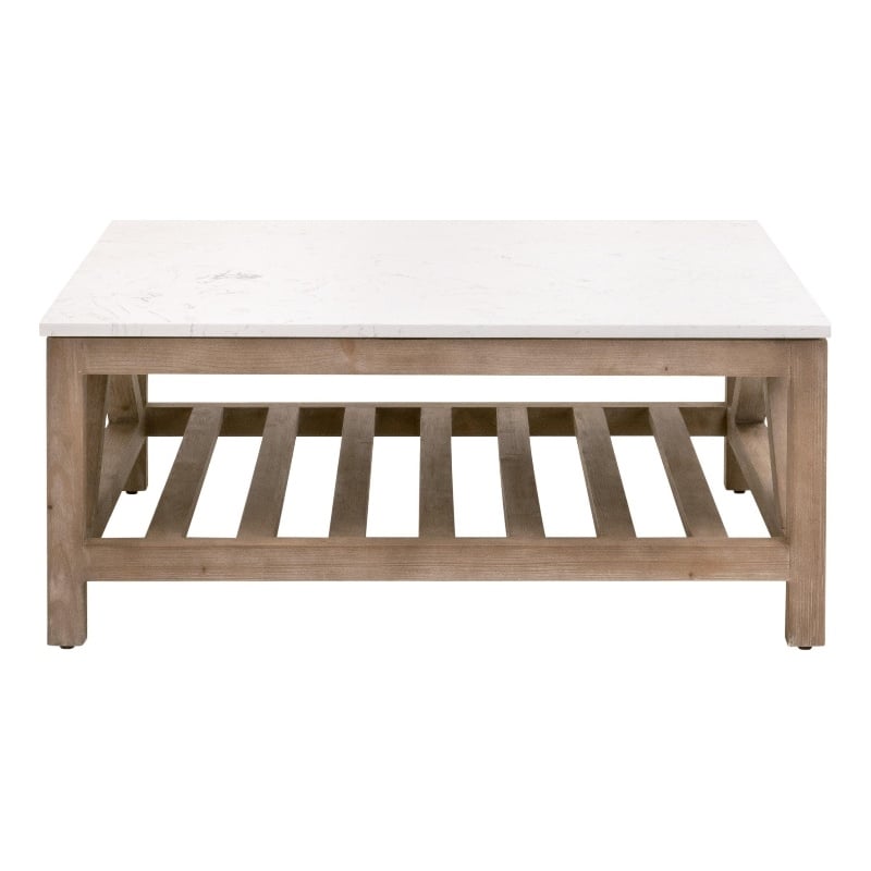 Spruce Square Coffee Table - Natural Beige Solid Wood & White Quartz