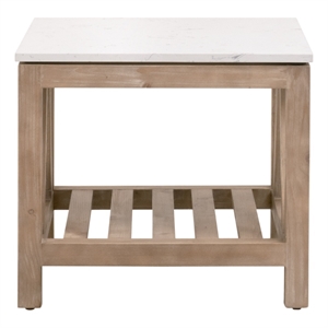 spruce end table - natural beige solid wood & white quartz