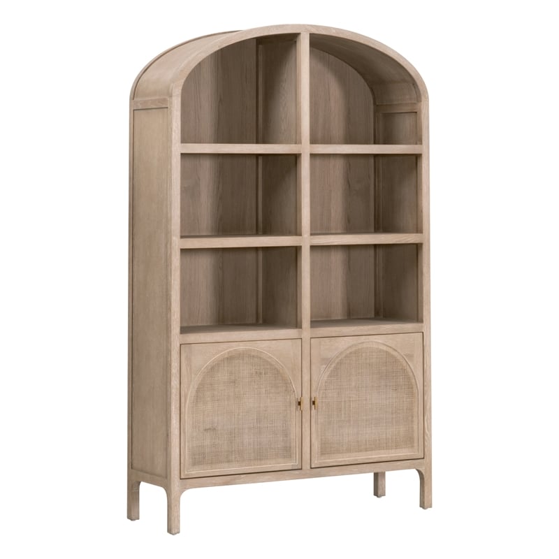 Cane Storage Bookcase - Natural Beige Solid Wood & Cane