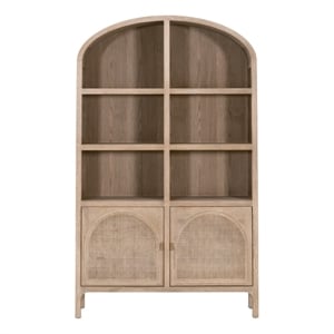 Cane Storage Bookcase - Natural Beige Solid Wood & Cane
