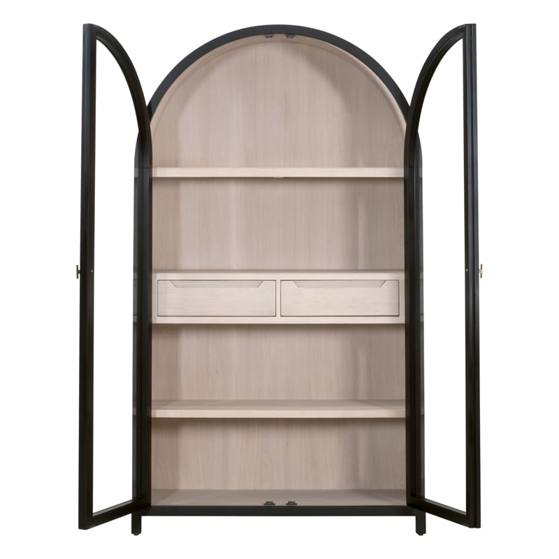 Toulouse Display Cabinet - Black Solid Wood & Natural Oak