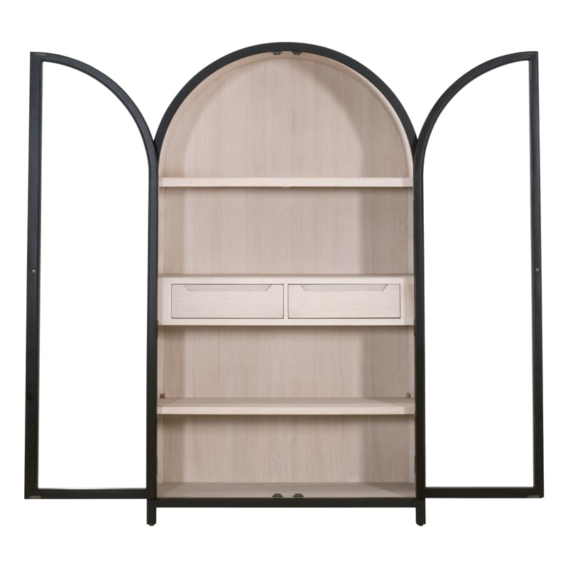 Toulouse Display Cabinet - Black Solid Wood & Natural Oak
