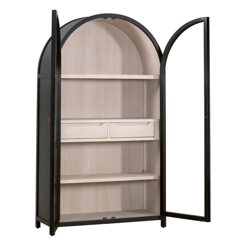Toulouse Display Cabinet - Black Solid Wood & Natural Oak