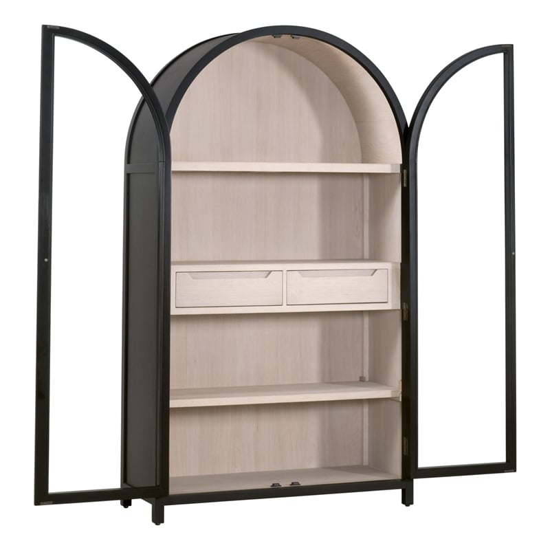 Toulouse Display Cabinet - Black Solid Wood & Natural Oak