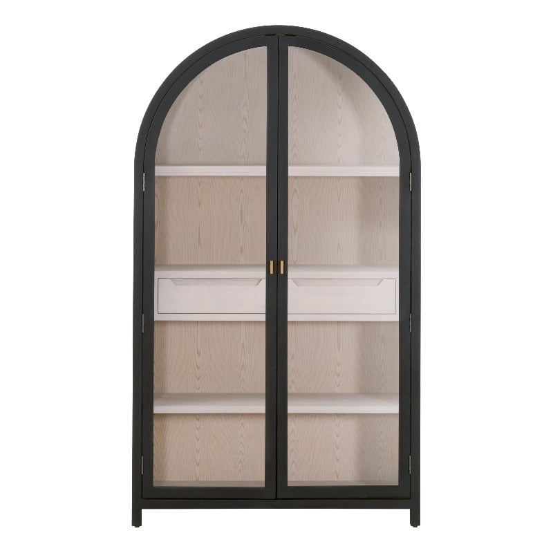 Toulouse Display Cabinet - Black Solid Wood & Natural Oak