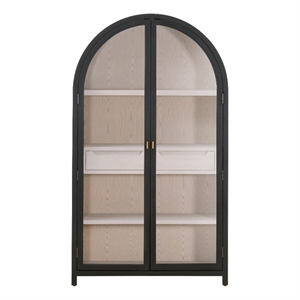 Toulouse Display Cabinet - Black Solid Wood & Natural Oak
