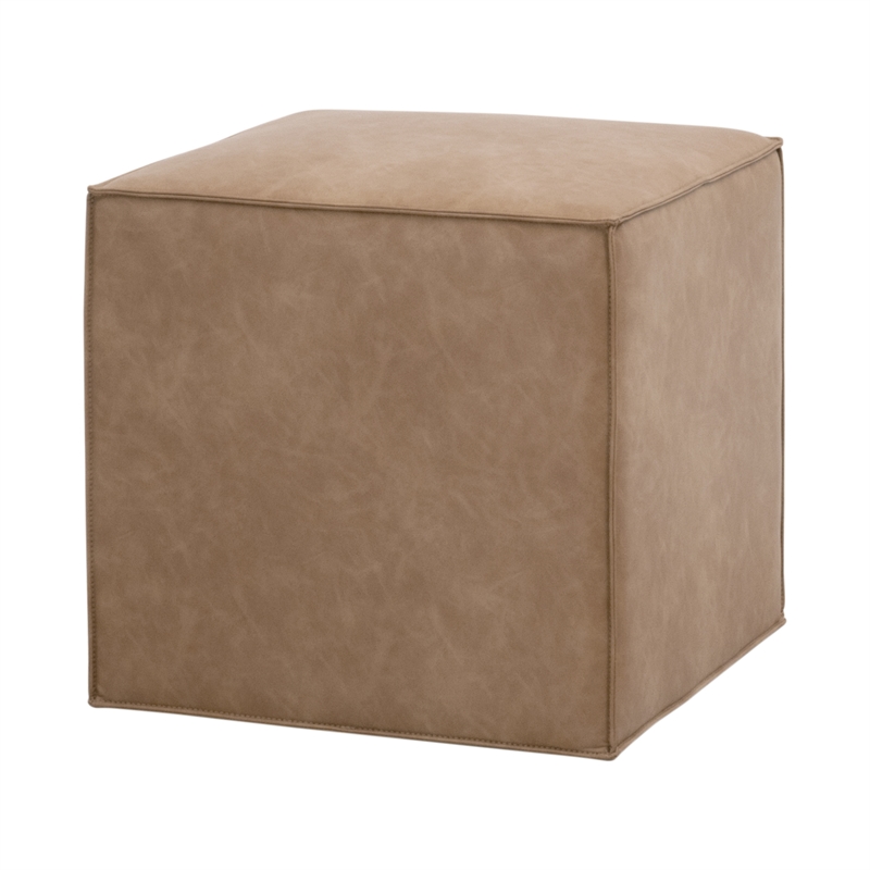 Knox Accent Cube - Brown Fabric With Flange Edge