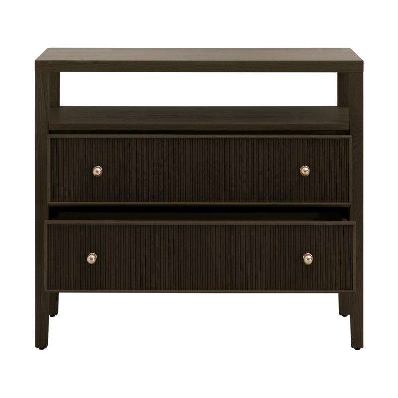 Essentials For Living Highland Open Shelf 2-Drawer Nightstand in Brown