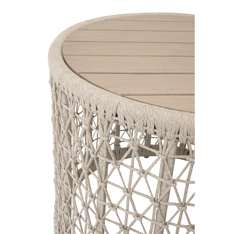 Essentials For Living Knit Outdoor Round End Table in Oat