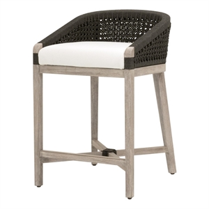 Montecito Solid Wood Frame 27&quotSH Counter Stool in Peyton Pearl and Natural Gray Mahogany