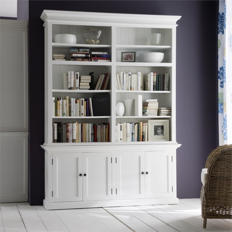 NovaSolo Halifax Wood Double Bookcase in Pure White/Antique Brass