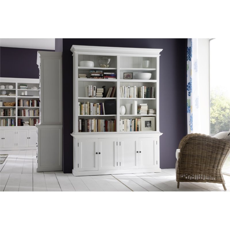 NovaSolo Halifax Wood Double Bookcase in Pure White/Antique Brass