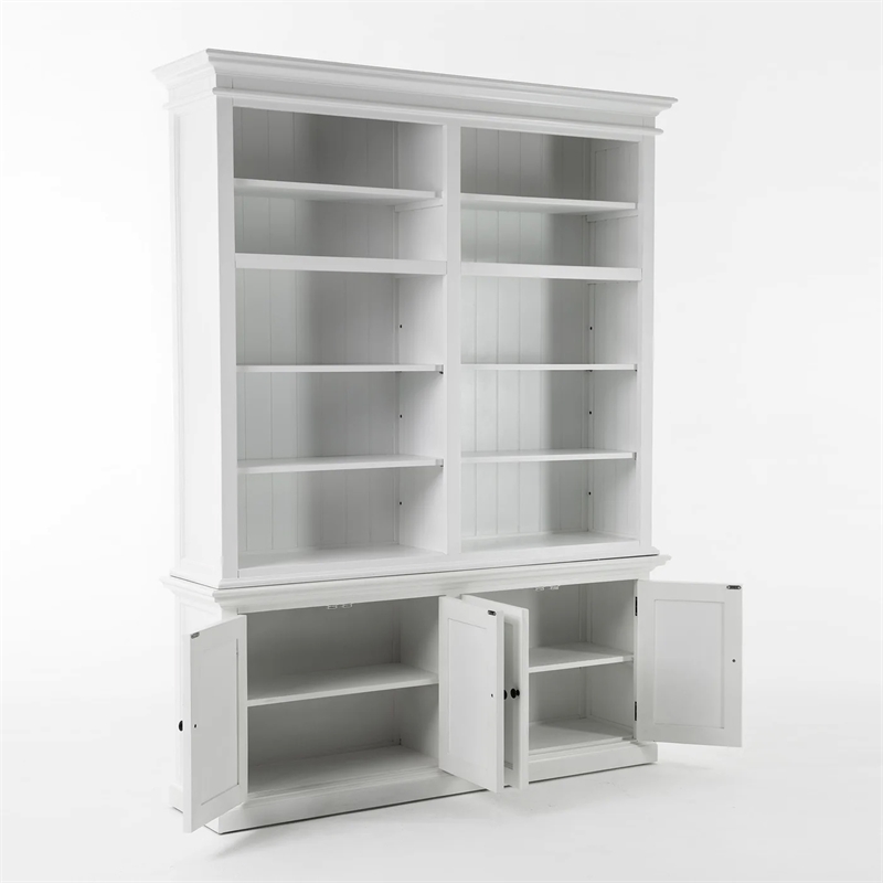 NovaSolo Halifax Wood Double Bookcase in Pure White/Antique Brass