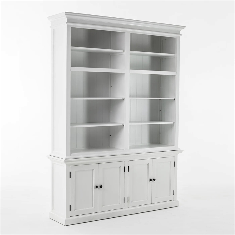 NovaSolo Halifax Wood Double Bookcase in Pure White/Antique Brass