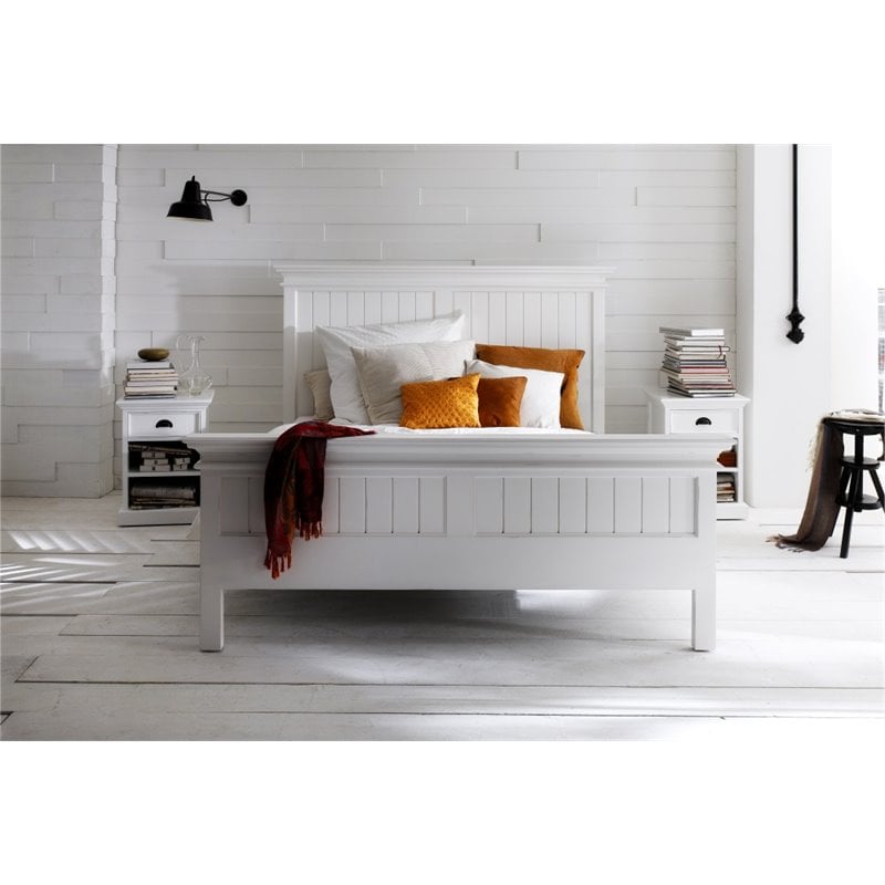 NovaSolo Halifax Queen Panel Bed Wood in Pure White