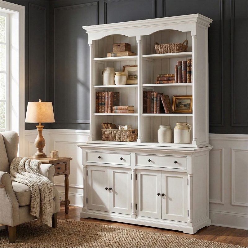 NovaSolo Provence Storage Cabinet with Hutch in Pure White