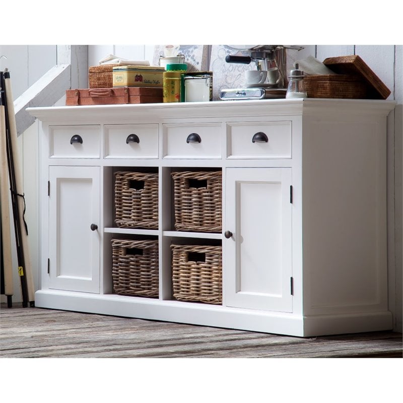 NovaSolo Halifax Buffet Table/Sideboard with 4 Baskets in Pure White