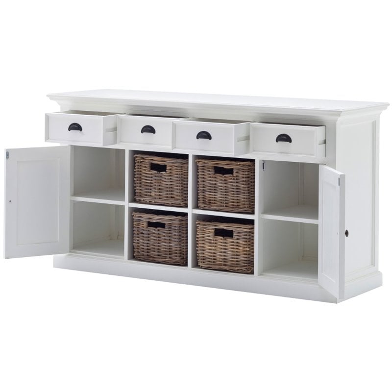 NovaSolo Halifax Buffet Table/Sideboard with 4 Baskets in Pure White