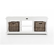 NovaSolo Halifax Entryway Bench with Cushion and Baskets Wood in Pure White