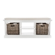 NovaSolo Halifax Entryway Bench with Cushion and Baskets Wood in Pure White