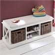 NovaSolo Halifax Entryway Bench with Cushion and Baskets Wood in Pure White