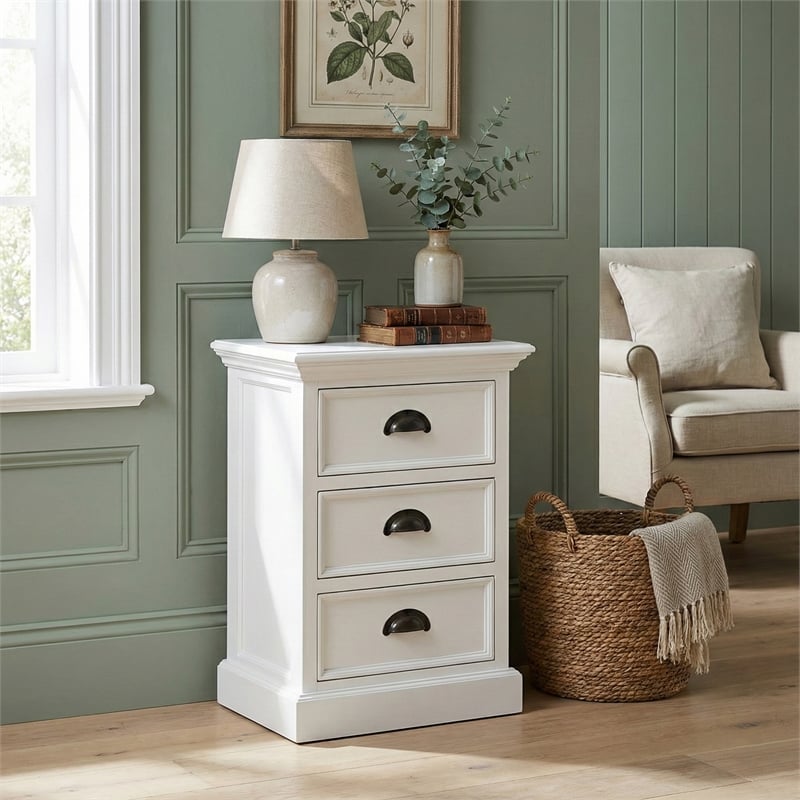 NovaSolo Halifax 3 Drawer Nightstand in Pure White