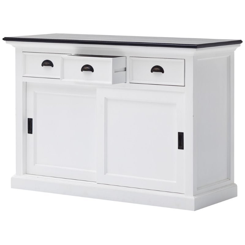 NovaSolo Halifax Contrast Sliding Door Buffet in Pure White and Black