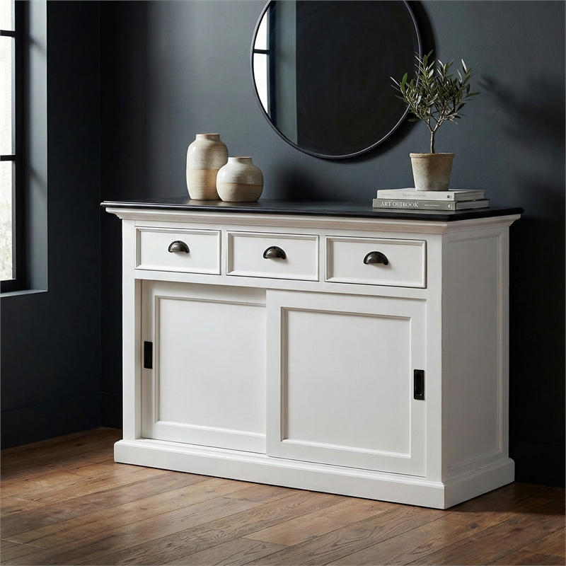 NovaSolo Halifax Contrast Sliding Door Buffet in Pure White and Black