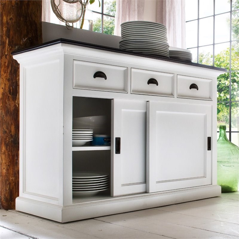 NovaSolo Halifax Contrast Sliding Door Buffet in Pure White and Black