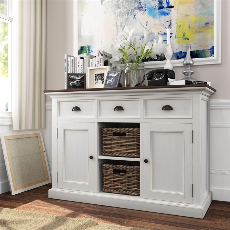 NovaSolo Halifax Accent 2 Basket Buffet in Pure White and Dark Wood