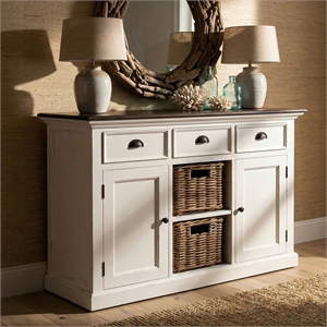 NovaSolo Halifax Accent 2 Basket Buffet in Pure White and Dark Wood