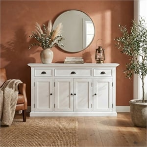 NovaSolo Halifax Mahogany Wood Buffet with 4 Doors 3 Drawers in White