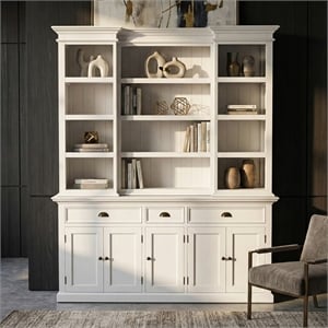 Halifax Mahogany Wood Kitchen Hutch Cabinet with 5 Doors 3 Drawers in White