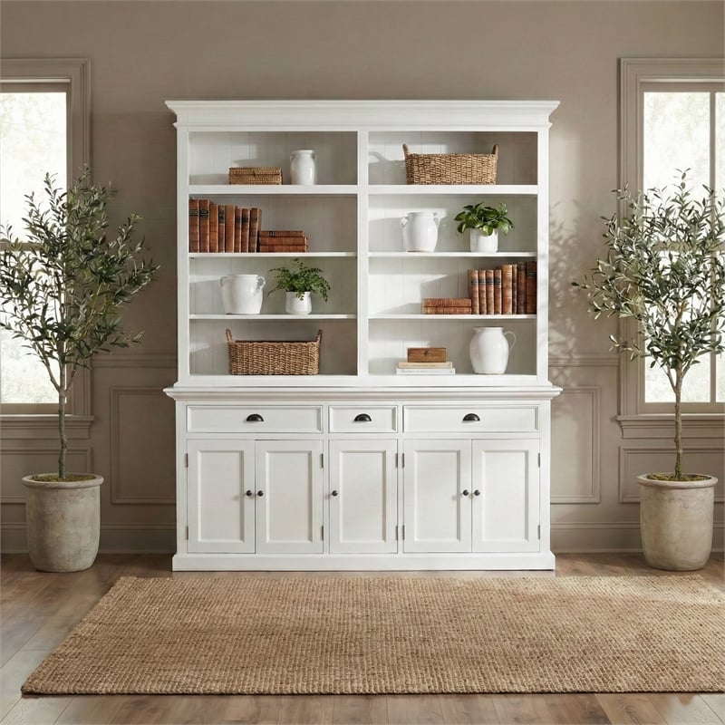 NovaSolo Halifax Mahogany Wood Bookcase 5 Doors 3 Drawers in Classic White