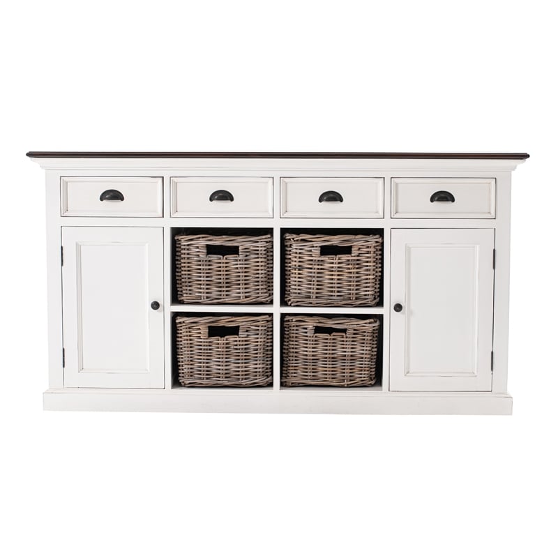 NovaSolo Halifax Accent Mahogany Wood Buffet with 4 Basket Set in White
