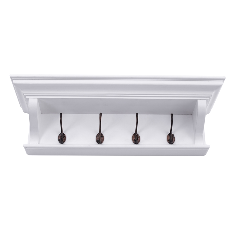 NovaSolo Halifax Mahogany Wood 4 Hook Coat Rack 70 cm in Classic White