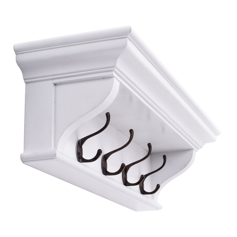 NovaSolo Halifax Mahogany Wood 4 Hook Coat Rack 70 cm in Classic White