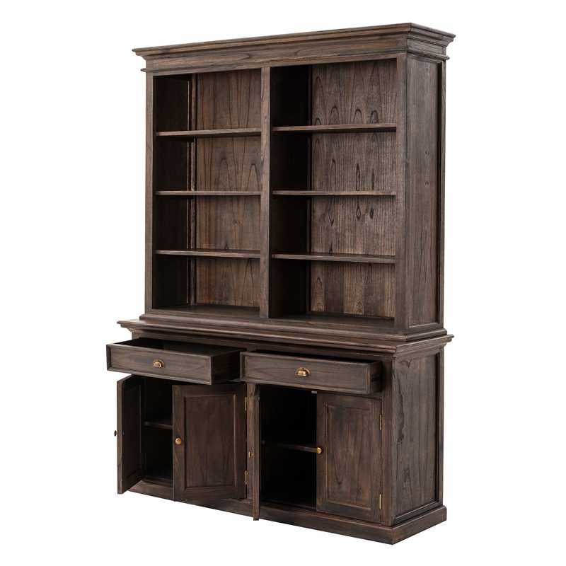 NovaSolo Halifax Mindi Mahogany Wood Hutch Bookcase Unit in Black Wash