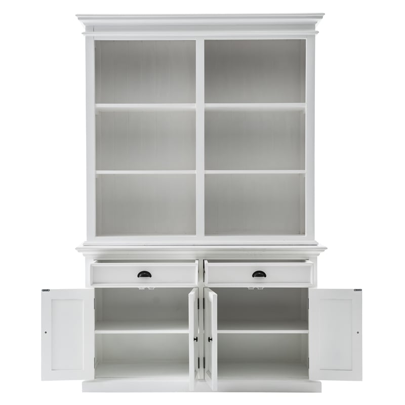NovaSolo Halifax Mahogany Wood Buffet Hutch Unit with 6 Shelves in White