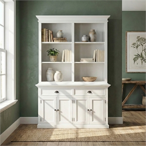 NovaSolo Halifax Mahogany Wood Buffet Hutch Unit with 6 Shelves in White